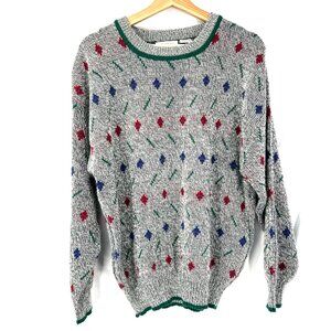 Vintage 90s Hennessy by Van Heusen grandpa sweater oversized geometric gray XL